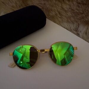 Gucci Gold Frame Sunglasses with Green Mirrored Lenses